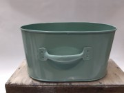 AQUAMARINE METAL WINDOW BOX WITH HANDLES ø21.3 x 14.2 cm x H11 cm.